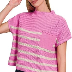 Zenana Outfitters candy stripes Crew Neck Sweater Ribbed Knit S